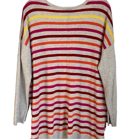 Lane Bryant V-Neck Striped Sweater Gray w/Pink,Red,Orange Stripes Sz 14/16 - Picture 3 of 9